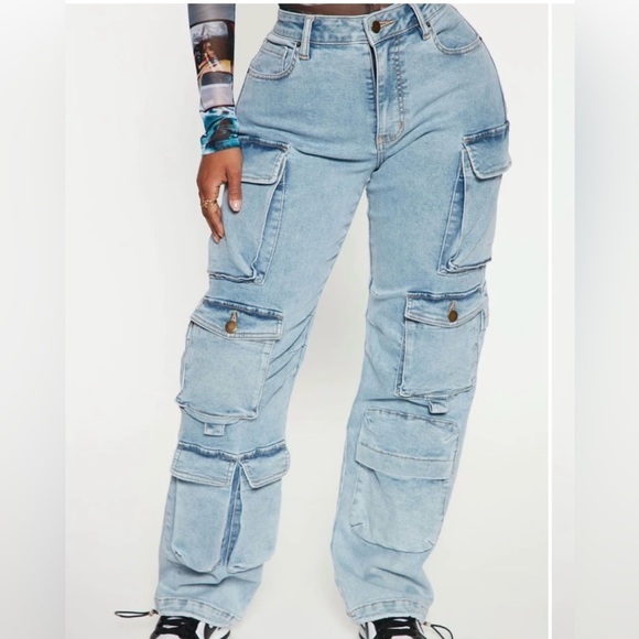NWOT Fashion Nova Cargo Stretch Jeans sz 13 (15/16) - Picture 1 of 3